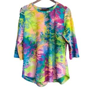 CALESSA multicolored neon pastel rainbow textured burnout stretch top size LARGE
